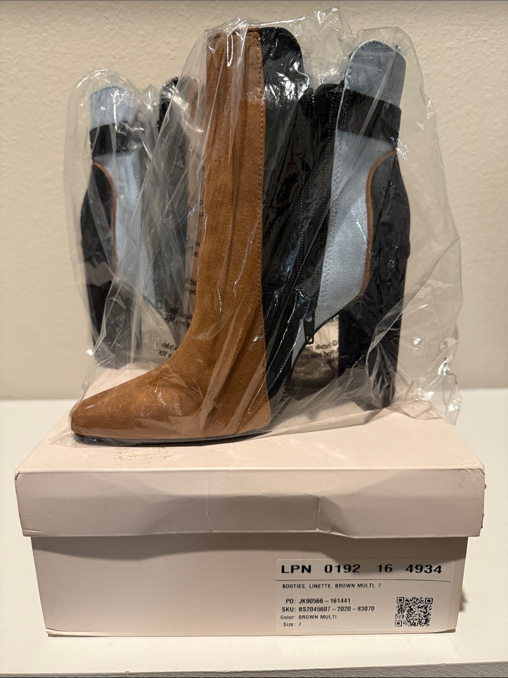 JustFab Tan Pointed Toe High Heel Ankle Boots
